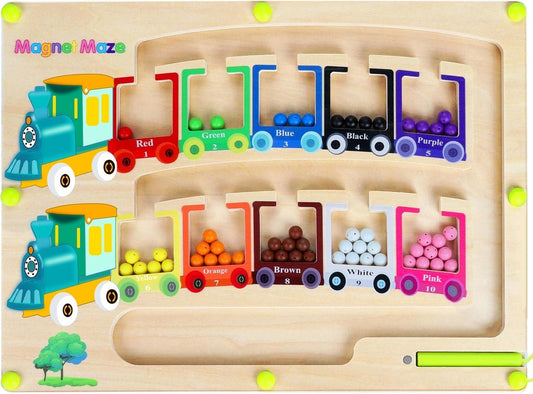 Montessori Magnetic Maze — Colour & Number Wooden Puzzle for Toddlers & Pre-schoolers